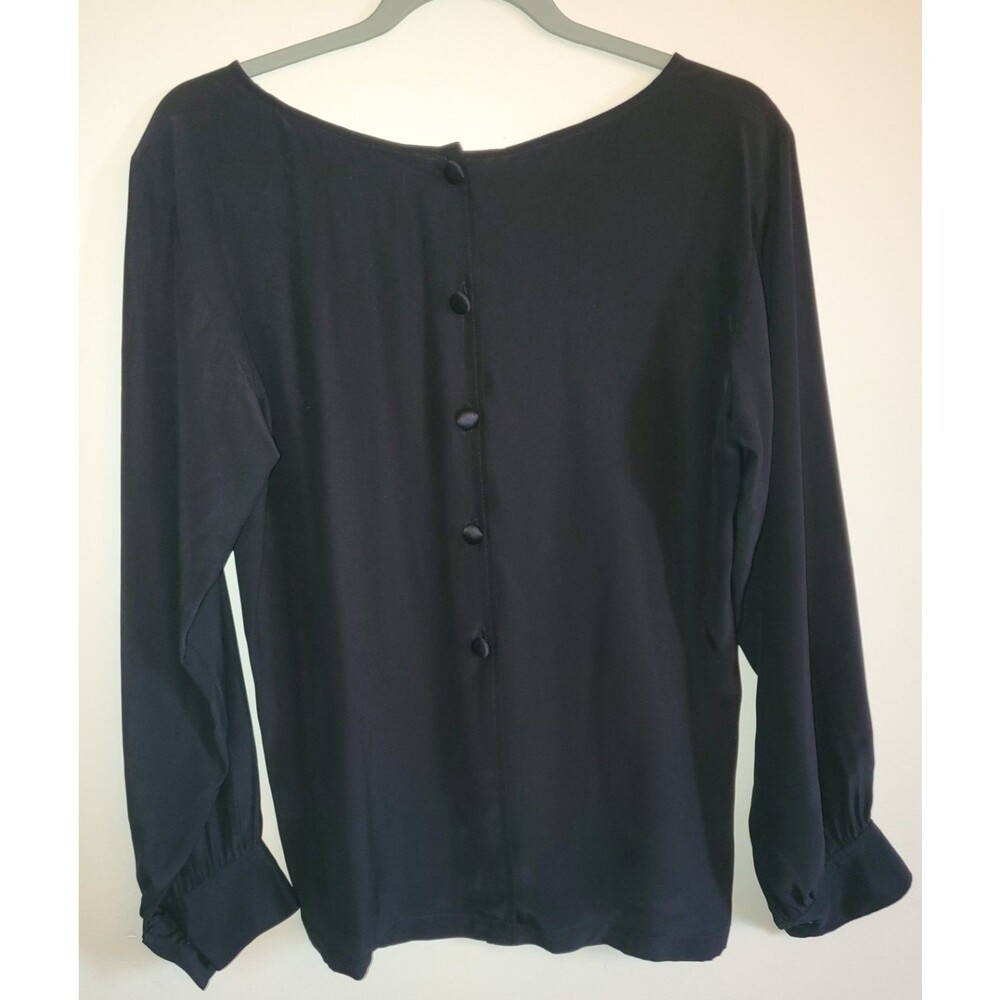 Graham & Spencer Black 100% Silk Button Back Balloon Sleeve Blouse Petite P